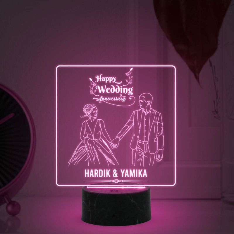 Personalized Happy Wedding Anniversary Night Lamp with Warm White Light Customized with Names Anniversary Gifts for Couple
